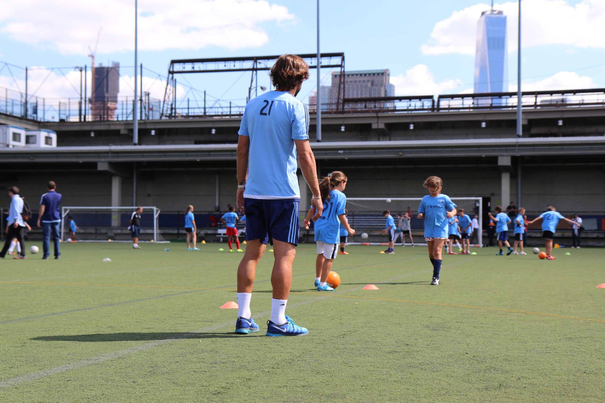 A youth soccer clinic on the Pier 40 athletic fields